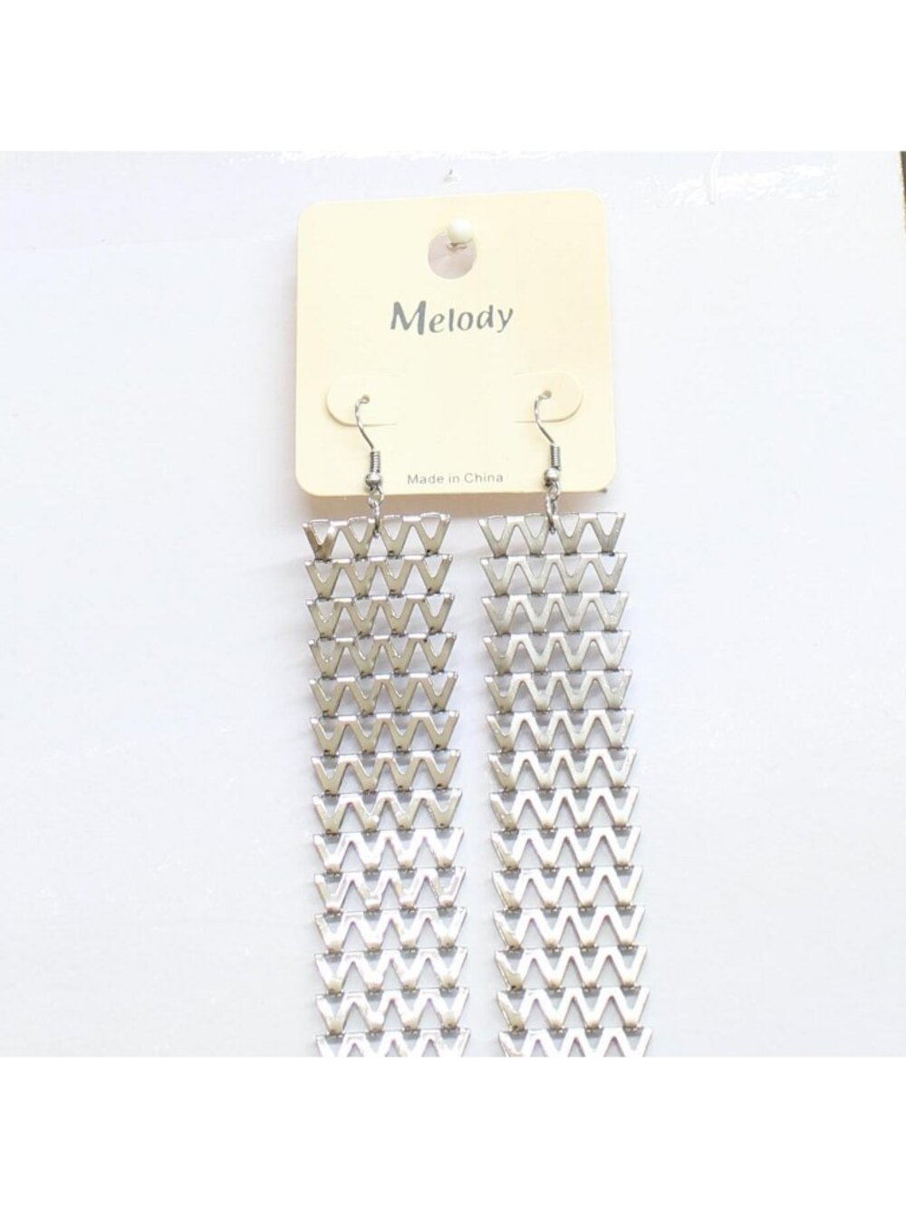 NWT Melody Dangly Chevron Link Chain Earrings Silver Gray 5"